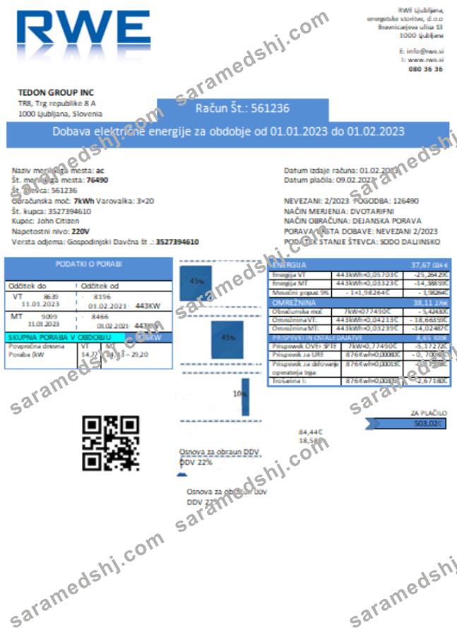 RWE electricity proof of address utility business bill,  SCR